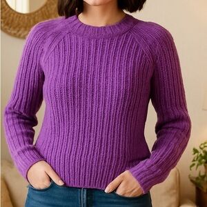 Vintage Lord & Taylor Purple Chunky Knit Crewneck Sweater Size Large